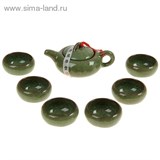 Набор для чайной церемонии 7 предметов &amp;quot;Лунный камень&amp;quot; зеленый (чайник 150 мл, чашка 50 мл)