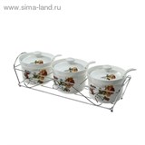 Набор банок для сыпучих продуктов с ложками 350 мл &amp;quot;Бабочка и роза&amp;quot; на подставке, 3 шт.