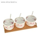 Набор банок для сыпучих продуктов 300 мл с ложками &amp;quot;Лилиана&amp;quot; на подставке, 3 шт.