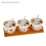 Набор банок для сыпучих продуктов 300 мл с ложками &amp;quot;Идиллия&amp;quot; на подставке, 3 шт.