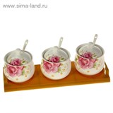 Набор банок для сыпучих продуктов 300 мл с ложками &amp;quot;Причуда&amp;quot; на подставке, 3 шт.