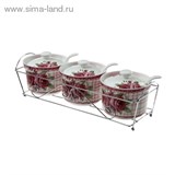 Набор банок для сыпучих продуктов с ложками 350 мл &amp;quot;Домашний обед&amp;quot; на подставке, 3 шт.