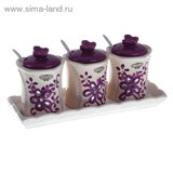 Набор банок для сыпучих продуктов 350 мл с ложками &amp;quot;Маэстро&amp;quot; на подставке, 3 шт, сиреневый
