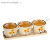 Набор банок для сыпучих продуктов 300 мл с ложками &amp;quot;София&amp;quot; на подставке, 3 шт.