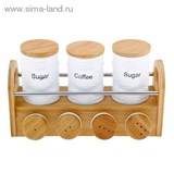 Набор банок для сыпучих продуктов 6 предметов декорированный деревом рельефная туба &amp;quot;Эстет&amp;quot;